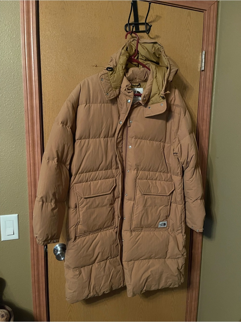 The North Face Women's Tan Long Puffer Coat with Hood